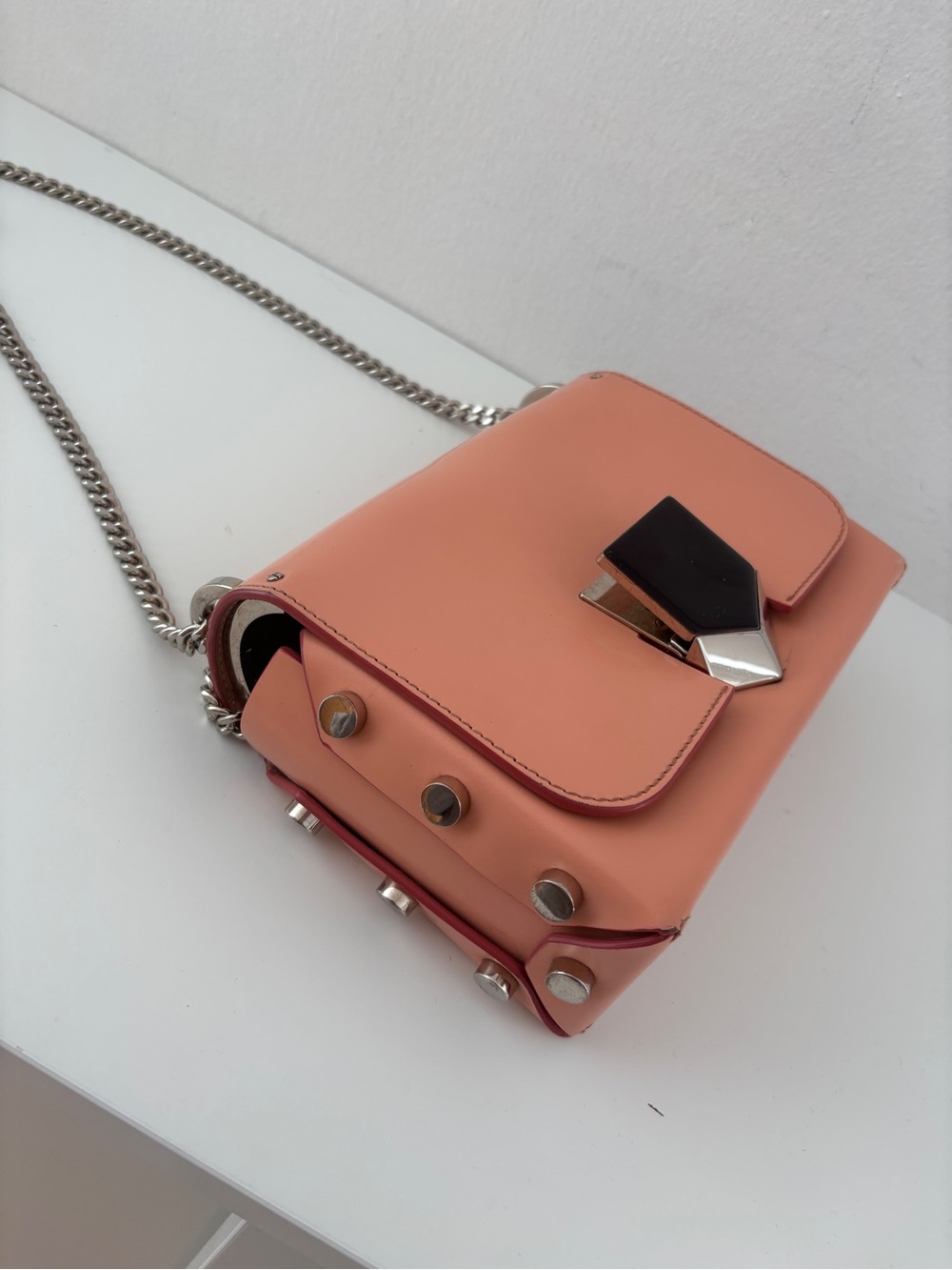 Jimmy Choo Peach Leather Crossbody with Silver Chain - Picture 4 of 12